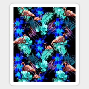Flamingo Palm, Blue Flowers, Black Sticker